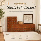 56-Drawer Apothecary Cabinet, Stackable & Modular Vintage Library Card Catalog Organizer, Solid Wood Storage Box with Brass Pulls & Label Holders for Trading Cards, Beads, Stickers & Hardware - Image 5