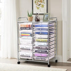 LDAILY 15 Drawer Rolling Storage Cart, Rolling Cart with Drawers for Classroom, Art Supply Craft Organizer on Wheel with Metal Frame & Handles for Home Office School - Image 2