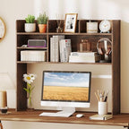 Tangkula Desktop Bookshelf for Computer Up to 32”, 37” Countertop Storage Hutch with 6 Storage Shelves, 3-Tier Desktop Organizer Display Rack, Wooden Desk Hutch for Dorm Home Office (Rustic Brown) - Image 2