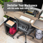 Mind Reader Under Desk Rolling Cart, 2-Tier Steel Utility Organizer, No Assembly Required, 12" L x 20" W x 23.5" H, Black - Image 2