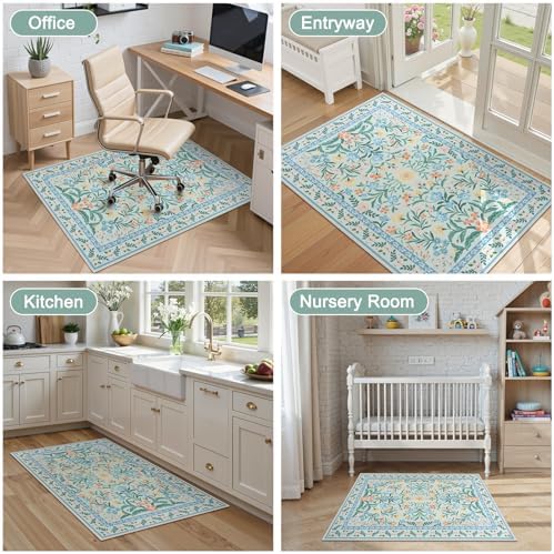 Anidaroel 36"x48" Office Chair Mat for Hardwood Floor/Tile, Anti-Slip Boho Desk Mat for Chairs, Tea Green Office Floor Mat, Low Pile Floor Protector for Rolling Chair, Floral Under Desk Rug - Image 7