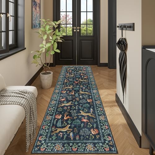 DUKINO 2.6x8 Rug for Hallway, Washable Kitchen Rugs Non Slip, Navy Blue - Image 5
