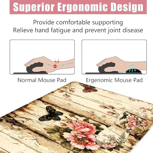 Large Keyboard Mouse Pad Set, Extended Mouse Pad+Keyboard Wrist Rest Support, Memory Foam Ergonomic Easy Typing, 4Pcs (31.5×11.8 in) Desk Pad Set for Office Home,Butterfly Peony - Image 5