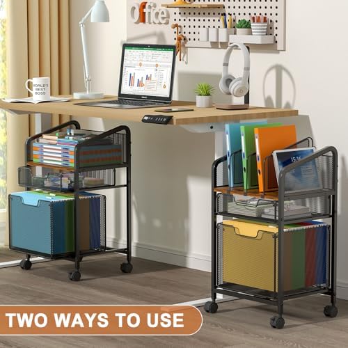 Tiaoheka Rolling File Cabinet with Adjustable Dividers, Mobile Filing Cabinet with 2 Storage Drawers on Lockable Wheels, Hanging File Organizer Beside Under Desk for Office, Home（Patent Pending） - Image 7