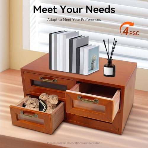 4 Pack 16 Drawers Vintage Wooden Desk Drawer Organizer Tabletop Chest for Home Office - Image 5
