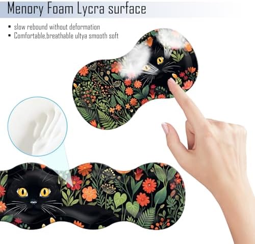 TGFEWYTJYJ Extended Gaming Mouse Pad,Memory Foam Ergonomic Keyboard Mouse Wrist Rest Support Set,Large Desk Mat with Stitched Edges,Non-Slip Base Mousepad Home Office,Cute Black Cats - Image 5