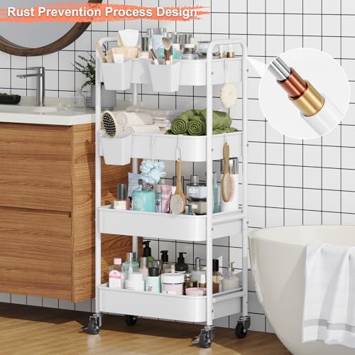 4 Tier Rolling Storage Cart Metal with Wheels, 37in Heavy Duty Roller Carts - Image 5