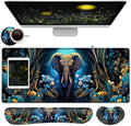 Large Mouse Pad + Keyboard Wrist Rest Set, Extended Gaming Mousepad (31.5X11.8 inch) with Non-Slip Rubber, Ergonomics Memory Foam Mouse Wrist Rest Support, Flowers Ornate Elephant XXL Desk Pad by Unknown