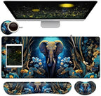 Large Mouse Pad + Keyboard Wrist Rest Set, Extended Gaming Mousepad (31.5X11.8 inch) with Non-Slip Rubber, Ergonomics Memory Foam Mouse Wrist Rest Support, Flowers Ornate Elephant XXL Desk Pad by Unknown