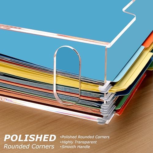 Clear Acrylic Hanging File Organizer Box with Handle, Letter Size Portable File Folder Storage Box, Filing Holder for Desk Home Office - 1 Pack - Image 7
