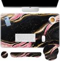 Britimes Keyboard Mouse Pad Set, 4 in 1 Desk Mat Set, Pink Black Marble by Britimes