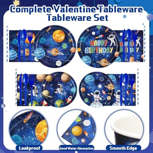 450 Pcs Tableware Set, Serve 50, Dark Blue, Space Birthday - Image 3