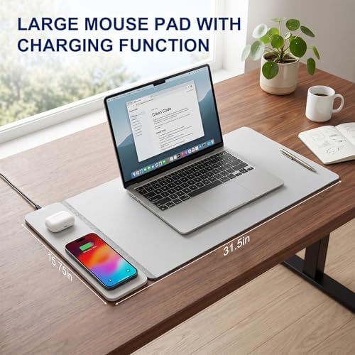 15W Wireless Charging Mouse Pad 31.5"x15.75", Double-Sided Faux Leather - Image 2