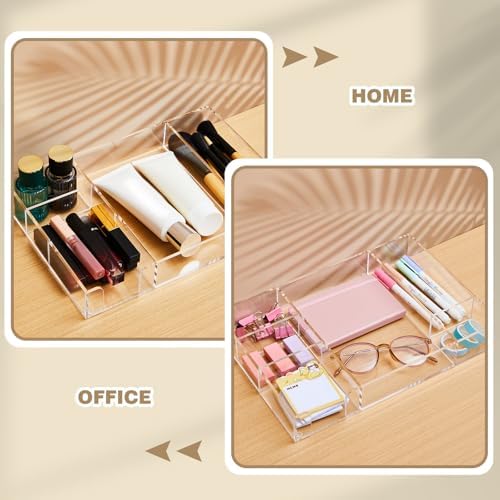 Briwooody 2 Pcs Clear Acrylic Desk Drawer Organizer 12 x 8 x 1.77 Inch Drawer Organizer Trays with 6 Compartments Desk Accessories for Office Makeup Silverware Bathroom - Image 6