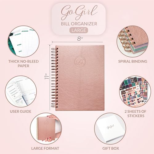 GoGirl Budget Planner & Monthly Bill Organizer with Pockets, Rose Gold - Image 2