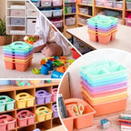 Lineshading 6 Pack 3 Compartment Classroom Table Caddy with Handle Pastel - Image 5