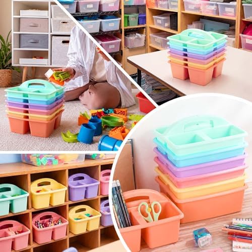 Lineshading 6 Pack 3 Compartment Classroom Table Caddy with Handle Pastel - Image 5