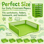 6 Pcs Green Turn in Trays Classroom, Stackable Paper Bins for Classroom, 13x9x2.8 inch Plastic Baskets Desktop Organization System Office (Green) - Image 2