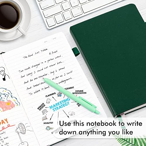 feela 5 Pack Journal Notebook Bulk for School, Hardcover Business Notebooks Classic Ruled Lined Journals with Pen Holder for Work Note Taking, with 5 Black Pens, 120 GSM, 5.1”x8.3”, A5, Dark Green - Image 4