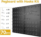 Peg Board, 4-pcs 16" x 12" Metal Pegboard Panels with 70 Hooks, Tool Organizer for Garage, Craft Room, Black - Image 4