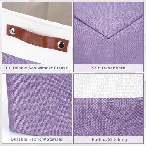 Bagnizer Collapsible Fabric Storage Cubes 11x11 Cube Storage Bins, 4 Pack Closet Baskets Box with Handles for Organizing, Shelf, Toys, Clothes, Home, Office, Nursery (Purple&White) - Image 6