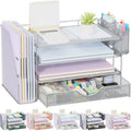 gianotter Desk Organizers and Accessories with File Holder, 4-Tier Desk Accessories & Workspace Organizers with Drawer and 2 Pen Holder, Paper Organizer for Office Supplies (Grey) by gianotter