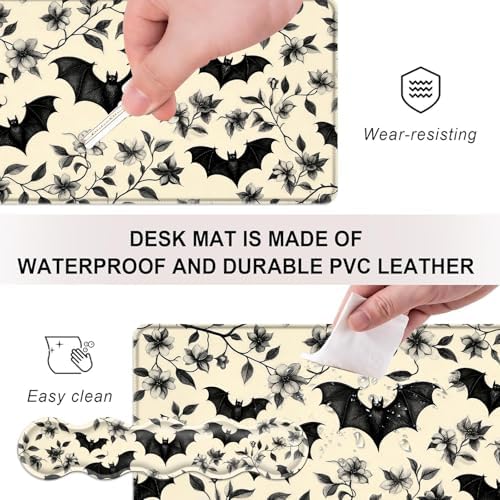 Mouse Pad,Large Desk Mat Set, 4in1 XL Mousepad + Keyboard Wrist Rest+Mouse Wrist Rest+Coaster with Ergonomic Desk Pad for Home Office Table Computer Cover -Floral Bats Pattern - Image 3