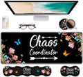 Ergonomic Keyboard Wrist Rest & Mouse Pad Wrist Rest Set, Chaos Coordinator Quote Vintage Watercolor Floral Large Gaming Desk Mat 31.5"x 11.8" with Memory Foam, Easy Typing Pain Relief for Home Office by Unknown