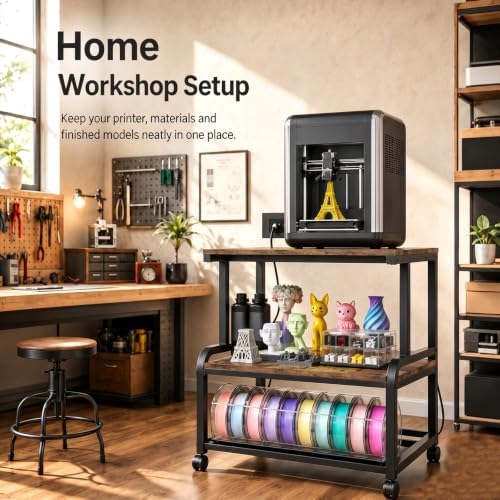 Homieasy 3D Printer Stand with Power Outlet, 23.6" x 23.6", Rustic Brown - Image 2