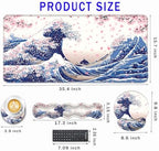 Mouse Pad,Large Pink Desk Mat, 4in1 XXL Mousepad + Keyboard Wrist Rest+Mouse Wrist Rest+Coaster Set with Ergonomic Desk Pad for Home Office Table Computer-Japanese Sea Wave - Image 2