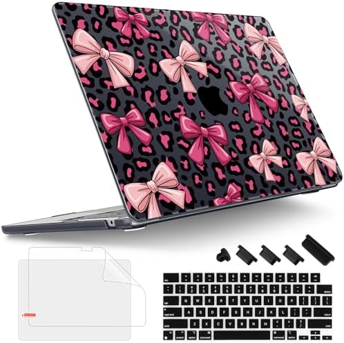Tuiklol for 2025 2024 2023 MacBook Air 15 inch Case M4 M3 M2 Chip, Model A3241 A3114 A2941 Hard Shell Case with Keyboard Cover & Screen Protector for MacBook 15.3'' Cover, Leopard Print Bow by Tuiklol