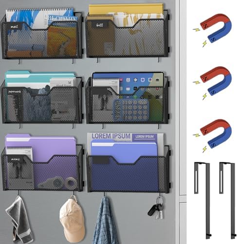 6 Pack Magnetic File Holder with Hooks and Labels, Black by Unknown