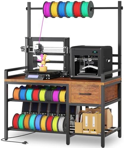 3D Printer Stand with Filament Storage – Tall 66" Heavy Duty Metal 3D Printer Table with Power Hub, Drawer & X-Bracket Stability for Workshop, Studio, Office by Anrigeail