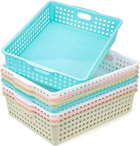 Lawei 8 Pack Plastic Storage Baskets - Colorful Paper Organizer Baskets Plastic Shelf Bins with Handles, Classroom Office File Holder for Home Office School by ENJOYEVERYMOMENT