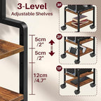 Adjustable 2-Tier PC Stand, Computer Tower Stand with 360° Locking Wheels & Hooks, CPU Cart for Floor, Carpet and Under Desk, 15.2" x 11.8" x 26", Rustic Brown - Image 5