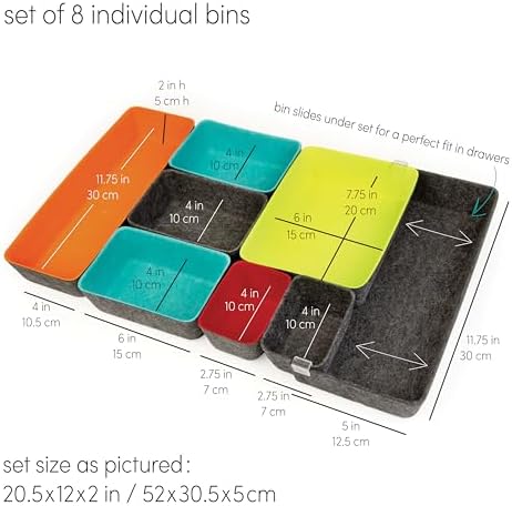 Three by Three Seattle Felt Storage Bins w/Expandable Bin, Set of 8 - Image 5