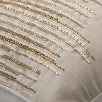 The HomeCentric Decorative Ivory Pack of 2, 12"x18" (30x45 cm) Lumbar Pillow Cover, Silk Embroidery, Sequins Beaded Oblong Pillow, Striped Pattern Modern Style - Ivory Rules - Image 2