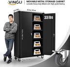VINGLI Upgraded Wide & Deep Garage Storage Cabinet, Metal Storage Cabinet with Pegboards, Wheels, Locking Doors and Adjustable Shelves (Black, 43''W x 20''D x 72''H) - Image 3
