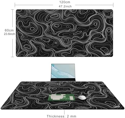 Cacoy 48" x 24" Black Topographic Gaming Mouse Pad, Non-Slip Large Desk Mat - Image 2