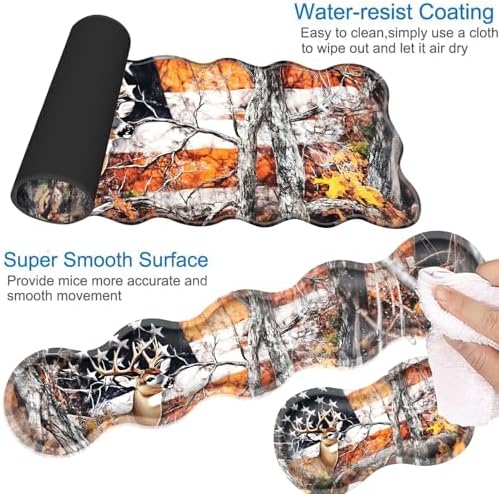 Desk Mat, Mouse Pad with Wrist Rest, 4-in-1 Large Mouse Pads for Desk, Ergonomic Mouse Pad and Keyboard Wrist Rest Gaming Keyboard Mat for Office,Deer Tree Forest American Flag - Image 3