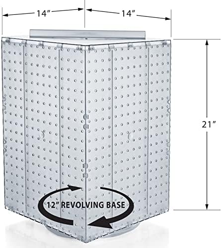 Azar Displays 701414-CLR Rotating Display Stand - 4-Sided Display Racks - Peg Display Carousel (14” W x 14” D x 20” H) - Easy Assemble Revolving Display for Retail - Pegboard Organizer, Clear - Image 5
