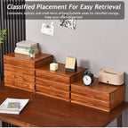 Solid Wood Drawer Desktop Storage Box, Multi-Layer Jewelry File Storage Drawer, Vertical Stackable Desk Organizers Cabinets with Handle for Office Area Study Home(4 Layer, Walnut) - Image 6