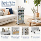 5-Tier Rolling Bookshelf Cart with Wheels, Gray - Image 6