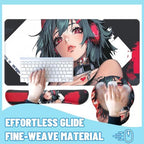 Anime Girl Gamer Desk Mat Set Dark Cyber Red Waifu Large Mouse Pad with Wrist Rest 4in1 Desk Mat for Desktop Ergonomic Computer Desk Arm Wrist Anti-Slip Computer Mouse Pad Home Office Gaming - Image 4