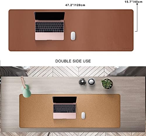 MAIDERN 47.2" x 15.7" Cork & Leather Desk Pad, Large XXL Mat, Full Mouse Pad, Dual Sided Protector for Gaming Home Office (Brown) - Image 2