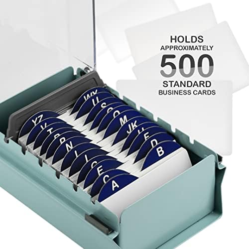 Acrimet Index Business Card Size File Holder Organizer Box Metal Base Heavy Duty (AZ Index Cards and Divider Included) (Green Color with Clear Crystal Plastic Lid Cover) - Image 2