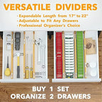 SpaceAid Bamboo Drawer Dividers with Labels, Kitchen Adjustable Drawer Organizers, Expandable Organization for Home, Office, Dressers and Bathroom, 6 Dividers (17-22 in) (Pack of 2) - Image 6
