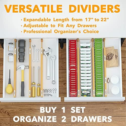 SpaceAid Bamboo Drawer Dividers with Labels, Kitchen Adjustable Drawer Organizers, Expandable Organization for Home, Office, Dressers and Bathroom, 6 Dividers (17-22 in) (Pack of 2) - Image 6
