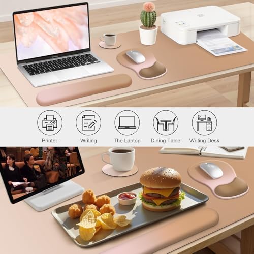 4-in-1 Large Gaming Mouse Pad, Keyboard Wrist Rest Pad & Wrist Support Mousepad Set, Extended Desk Pad Waterproof Desk Mat Protector for Home Office Decor Study Game 35.4×15.7 Inches I Milk Tea Brown - Image 2