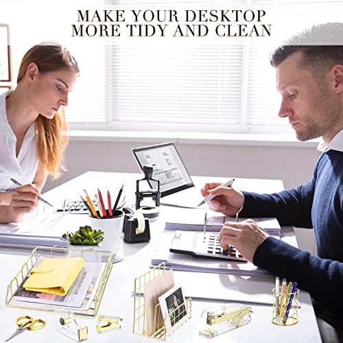 Yaomiao 13 Pcs Desk Accessories Set Organizer Office Supplies, Gold - Image 6